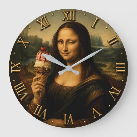 Funny Ice Cream Mona Lisa Große Wanduhr (Vorderseite)