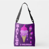 Funny Ice-Cream Mood Caption in Rosa Lila Tragetaschen Mit Langen Trägern (Vorderseite)