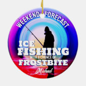 Funny Ice Fishing Frostbite Keramik Ornament (Hinten)