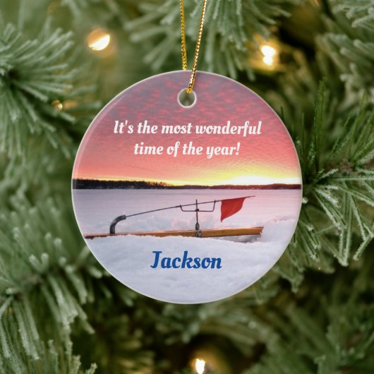 Funny Ice Fishing Holiday Keramik Ornament (Baum)
