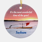 Funny Ice Fishing Holiday Keramik Ornament (Vorne)