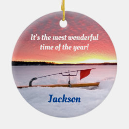 Funny Ice Fishing Holiday Keramik Ornament