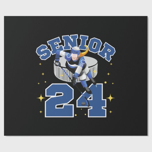 Funny Ice Hockey Senior 2024 Geschenkpapier (Flach)