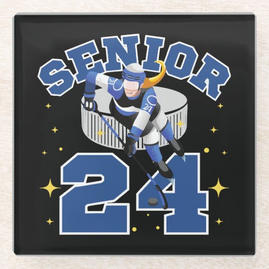 Funny Ice Hockey Senior 2024 Glasuntersetzer (Vorderseite)