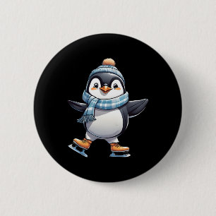 Funny Ice Skaten Penguin Abbildung Skater Skate Da Button