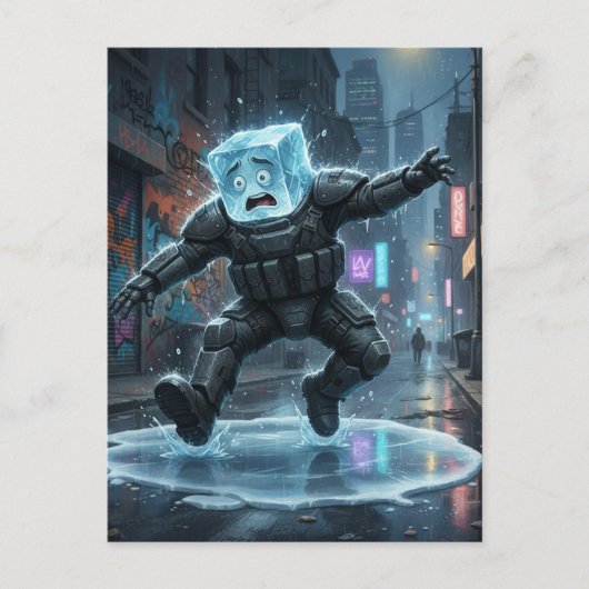 Funny icecube falling on ice  postkarte (Vorderseite)
