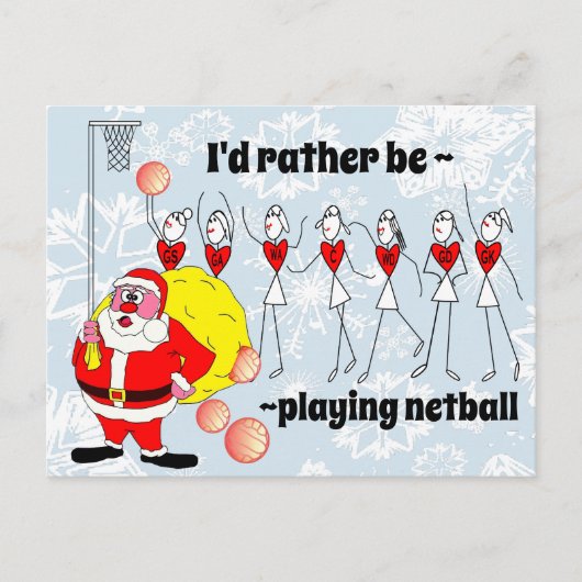 Funny, ich würde lieber Netball Weihnachten spiele Postkarte (Vorderseite)