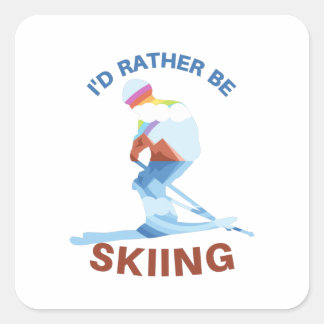 funny I'd rather be skiing with lake rainbow Quadratischer Aufkleber