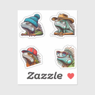 Funny Iguana Cartoon Art 4 Pack Stickers Aufkleber