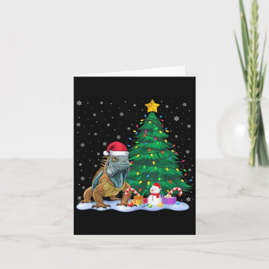 Funny Iguana Xmas Tree Lights Reindeer Hat Christm Karte (Vorderseite)