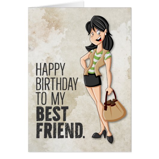 Funny Illustriert Chic Girl Happy Birthday Card (Vorne)