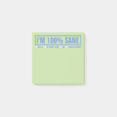 Funny "I'm 100% Sane" 3"x3" Post-it Klebezettel (Vorderseite)