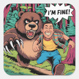 Funny "I'm Fine" Cartoon Illustration Quadratischer Aufkleber
