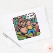 Funny "I'm Fine" Cartoon Illustration Quadratischer Aufkleber (Umschlag)