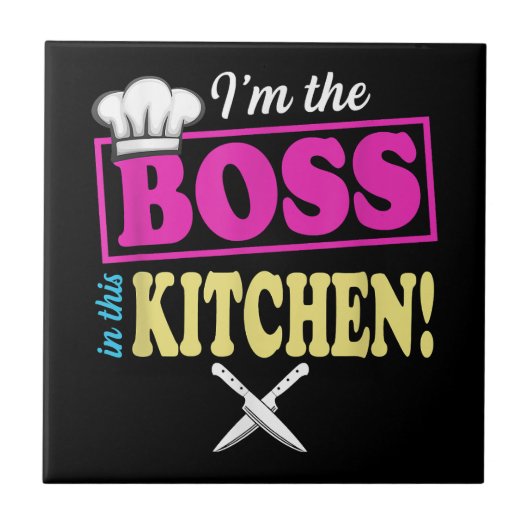 Funny im the Boss in dieser Küche T - Shirt Kochen Fliese (Vorderseite)