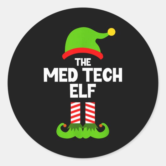 Funny I'm The Med Tech Elf Christmas Xmas Medical Runder Aufkleber (Vorderseite)