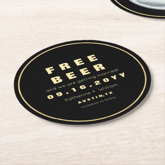 Funny Imitats Goldfreies Bier Save the Date Runder Pappuntersetzer (Angewinkelt)