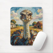 Funny Impasto Ostrich on a Ranch  Mousepad (Mit Mouse)