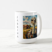 Funny Impasto Ostrich on a Ranch Personalized Kaffeetasse (VorderseiteRechts)