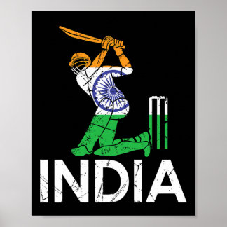 Funny India Flag Cricket Supporters Tee Indian Cri Poster