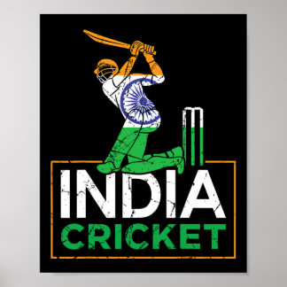 Funny India Flag Cricket Supporters Tee Indian Cri Poster