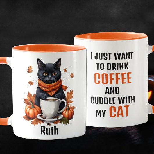 Funny Individuelle Name Orange Coffee and Cat Tasse