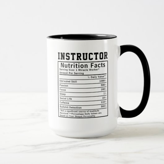 Funny Instructor Nutrition Facts Educator Gift Tasse (Rechts)