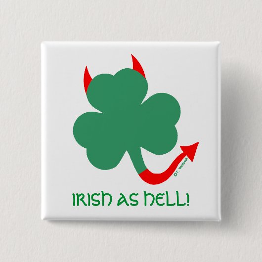 Funny Irish As Hell Devil Horns und Schwanz Kleebl Button (Vorderseite)