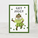 Funny Irish Birthday Card Karte<br><div class="desc">Das lustige Geburtstagskartengedicht und die niedliche Cartoon-Katze tanzen das irische Jig. Text bearbeiten,  um Namen hinzuzufügen.</div>