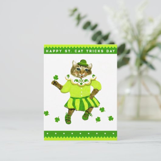 Funny Irish Cat Irland Postkarte (Stehend Vorderseite)