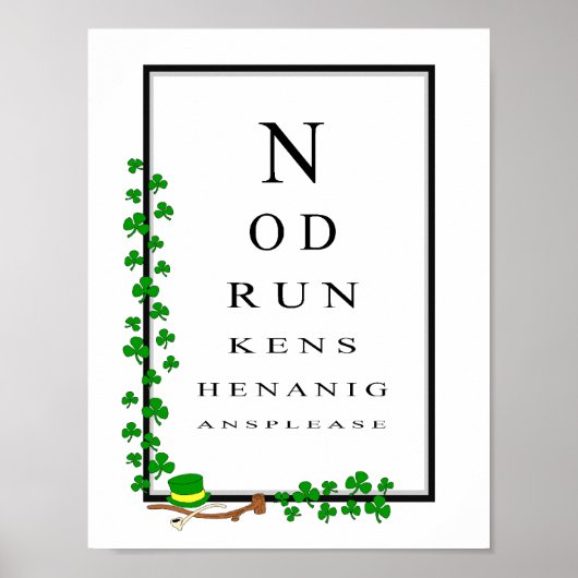 Funny Irish Eye Test Chart No Drunken Shenanigans Poster (Vorne)