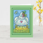 FUNNY IRISH HEN, GRÜNE EIER UND KLEEBLATT NIEDLICH KARTE (Gelbe Blume)