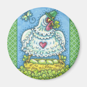 FUNNY IRISH HEN, GRÜNE EIER UND KLEEBLÄTTER NIEDLI MAGNET