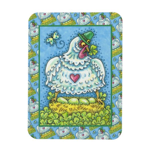 FUNNY IRISH HEN, GRÜNE EIER UND KLEEBLÄTTER NIEDLI MAGNET (Vertikal)