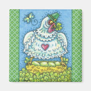 FUNNY IRISH HEN, GRÜNE EIER UND KLEEBLÄTTER NIEDLI MAGNET