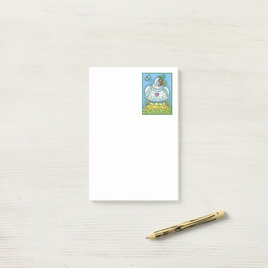 FUNNY IRISH HEN, GRÜNE EIER UND KLEEBLÄTTER NIEDLI POST-IT KLEBEZETTEL (Auf Schreibtisch)