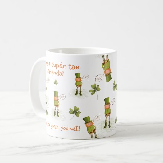 Funny Irish Language Leprechaun Tasse (Vorderseite Links)