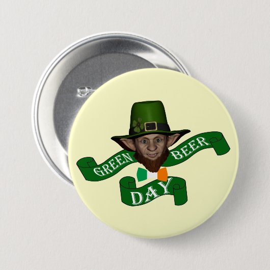 Funny Irish Leprechaun Button (Vorne & Hinten)