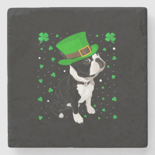 Funny Irish Leprechaun Hat Boston Terrier Steinuntersetzer