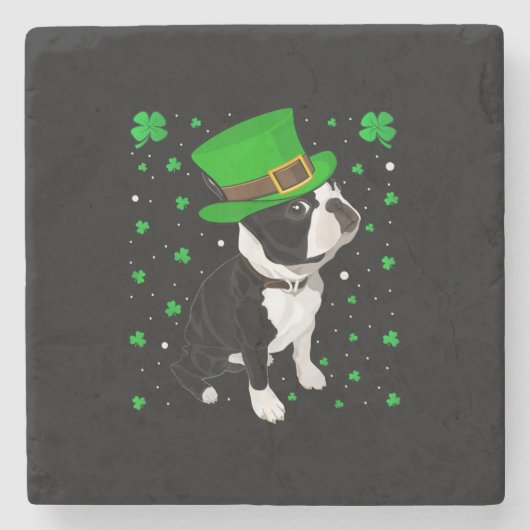 Funny Irish Leprechaun Hat Boston Terrier Steinuntersetzer (Vorderseite)