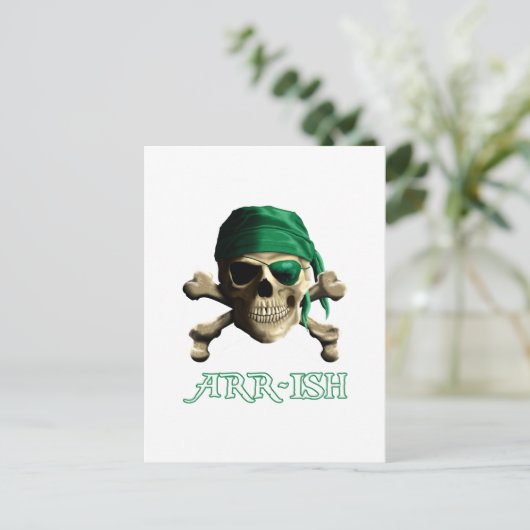 Funny Irish Piratenflagge Pirate Skull ARR-ISH Postkarte (Stehend Vorderseite)