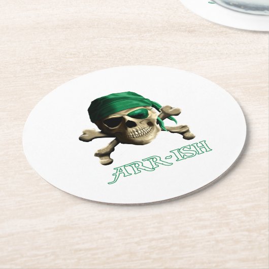 Funny Irish Piratenflagge Pirate Skull ARR-ISH Runder Pappuntersetzer (Angewinkelt)