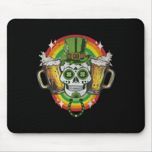 Funny Irish Skull St Patricks Day Beer Leprechaun Mousepad