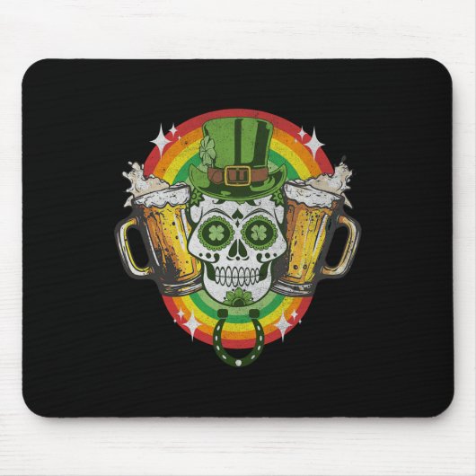 Funny Irish Skull St Patricks Day Beer Leprechaun Mousepad (Vorne)
