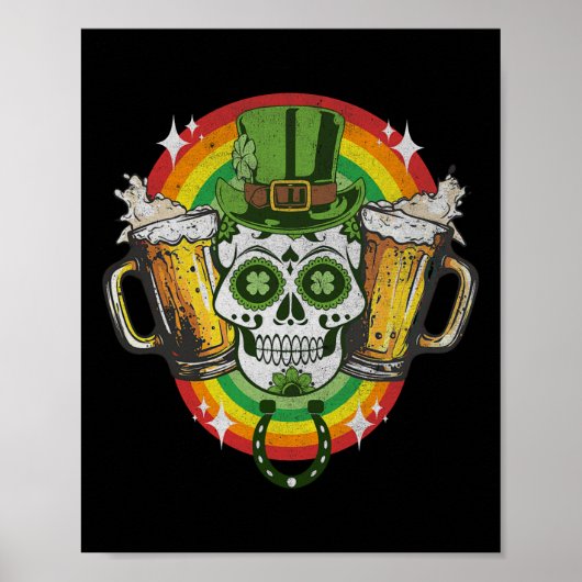 Funny Irish Skull St Patricks Day Beer Leprechaun Poster (Vorne)