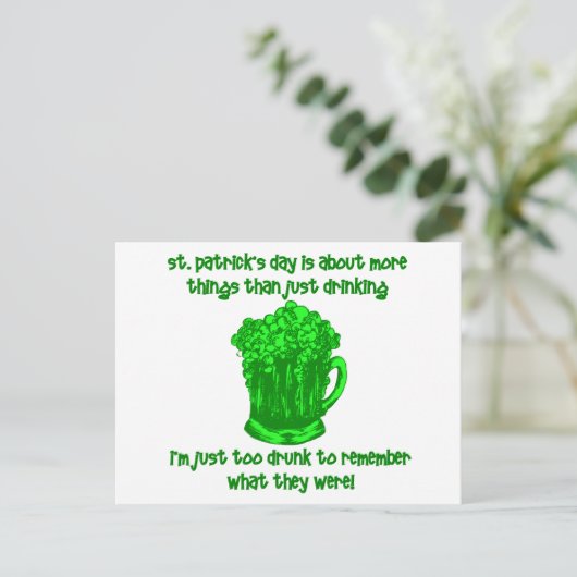 Funny Irish St Patricks Drinks Postkarte (Stehend Vorderseite)
