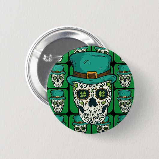 Funny Irish Sugar Skull St Patricks Day Pirate Bon Button (Vorne & Hinten)