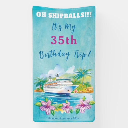 Funny Island Beach Birthday Cruise Ship Door Banner (Vertikal)