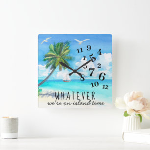 Funny Island Time Clock Quadratische Wanduhr
