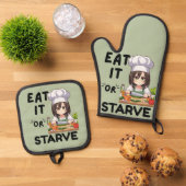 Funny isst es oder verhungert ofenhandschuh & Topflappen-Set (Oben Unten)